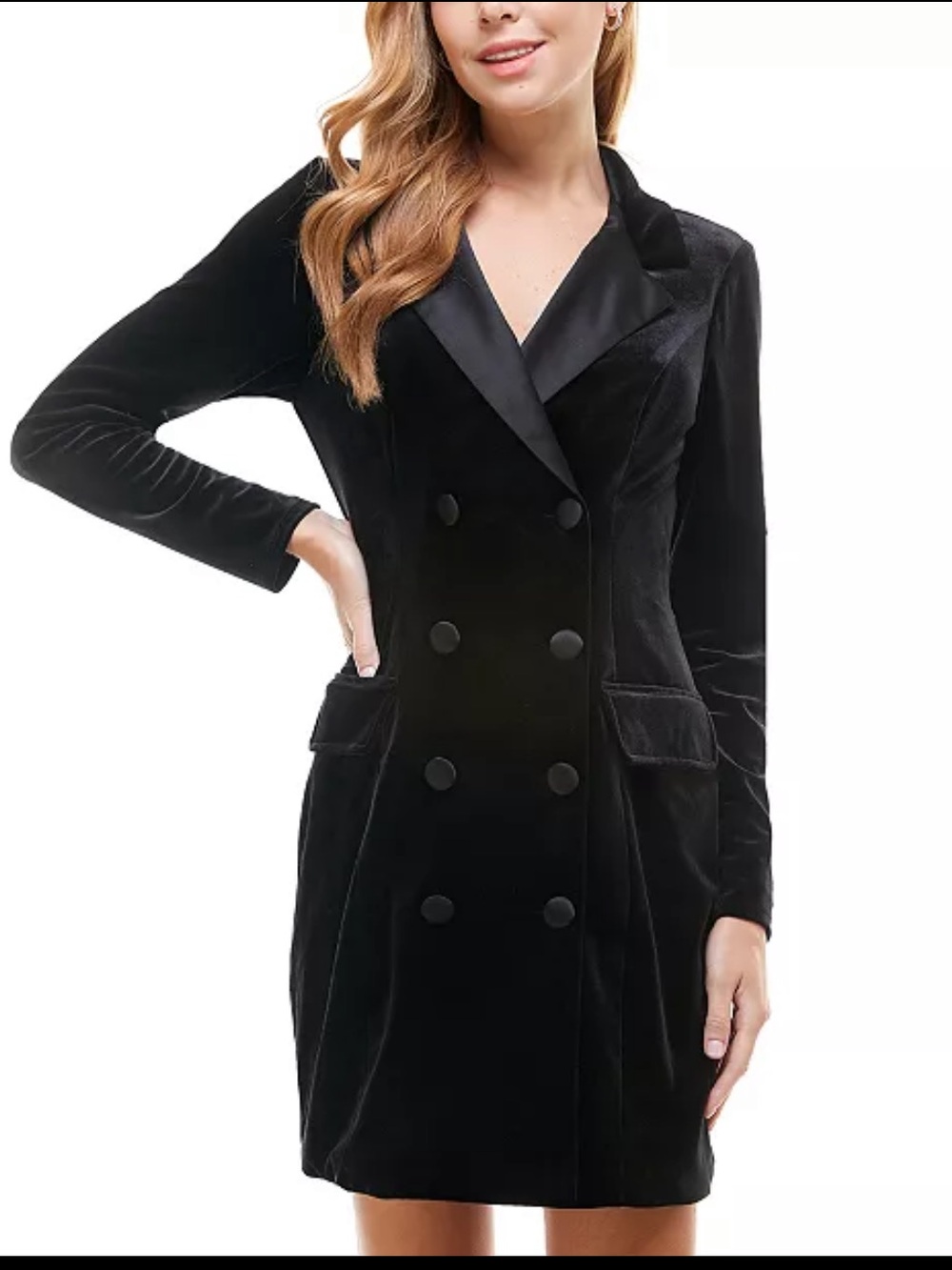 City Studio Black satin Velvet Double-Breasted Blazer dress